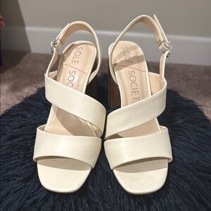 Sole Society Cream Slingback Sandals with Block Heel
